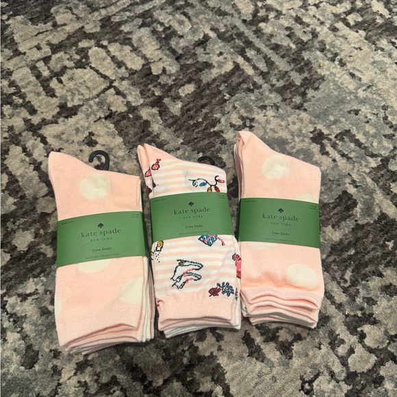 3 pairs Kate Spade Pink and White Crew Socks - Picture 11 of 11